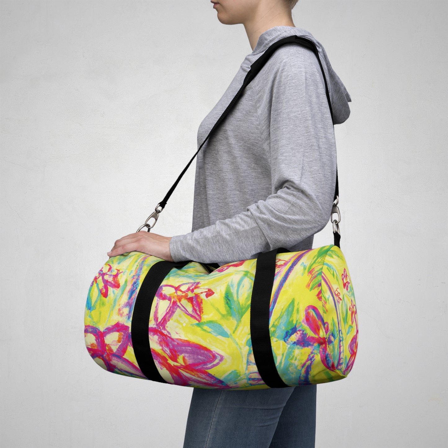 Tropical Rainforest Duffel Bag - Perfect for Travel and Gym / Tropical Doodles, Yellow