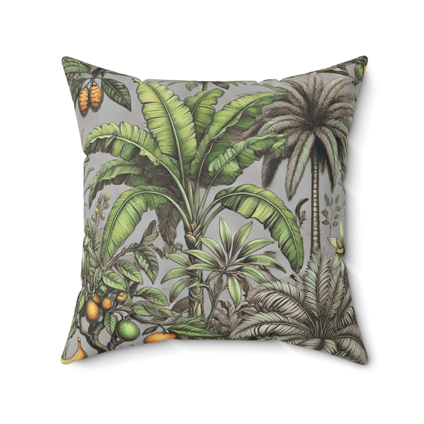 Tropical Pillow, 4 sizes - Colorful Spun Polyester Square Cushion / Tropical Fruit, Grey