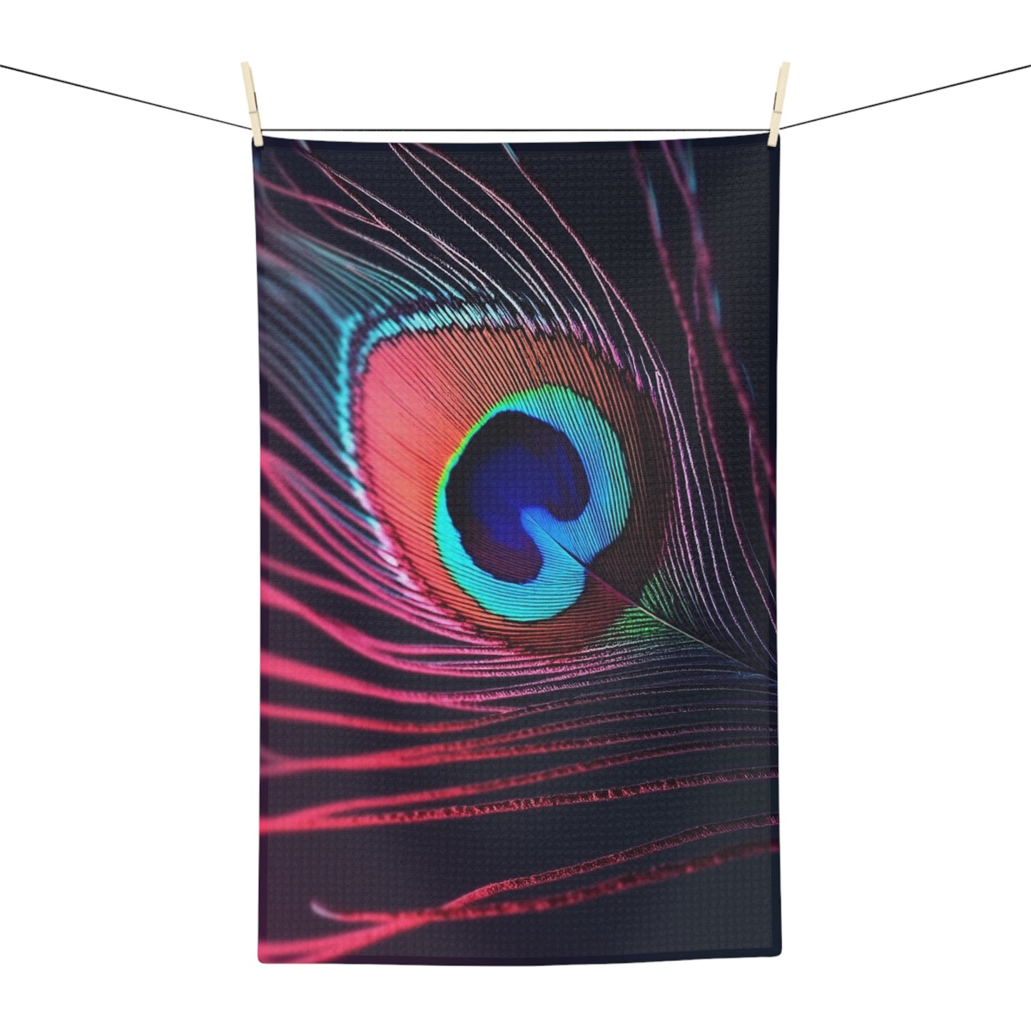 Microfiber Coffee/Tea Towel — Peacock Feather, Ruby Glow