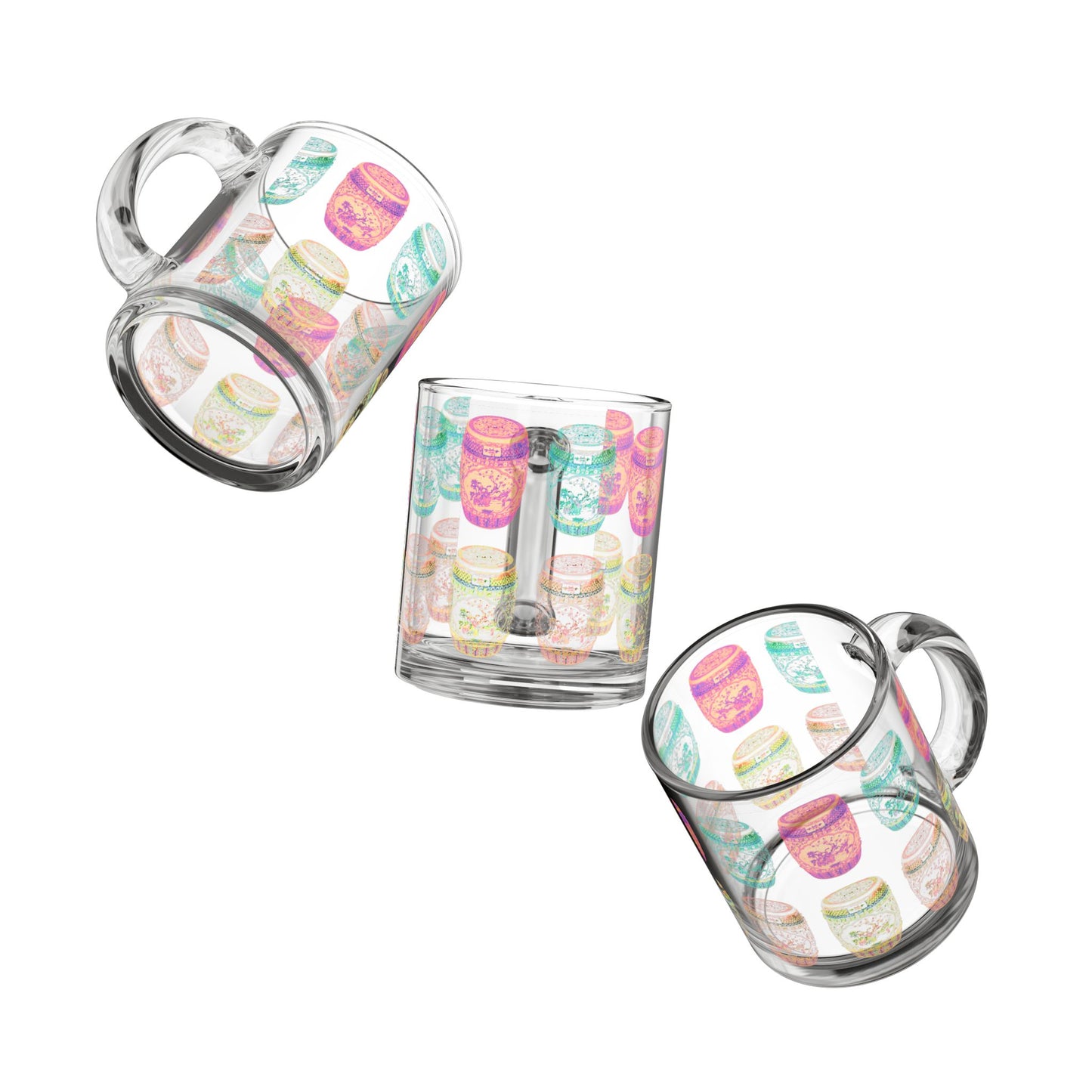 Tropical Glass Mug - 10oz Coffee Cup / Chinese Exotic Stools