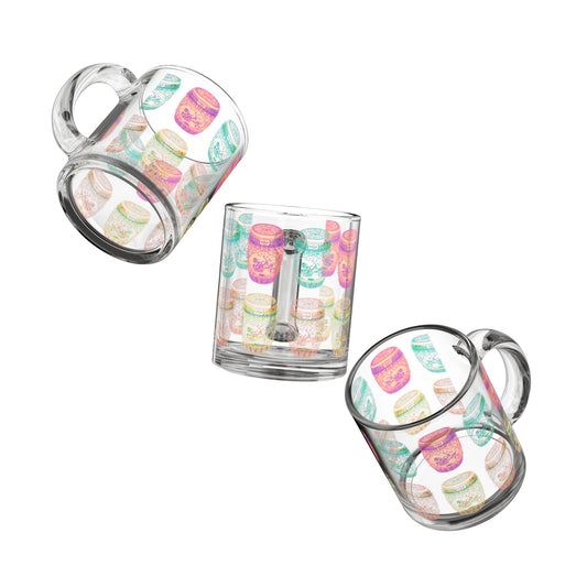 Tropical Glass Mug - 10oz Coffee Cup / Chinese Exotic Stools