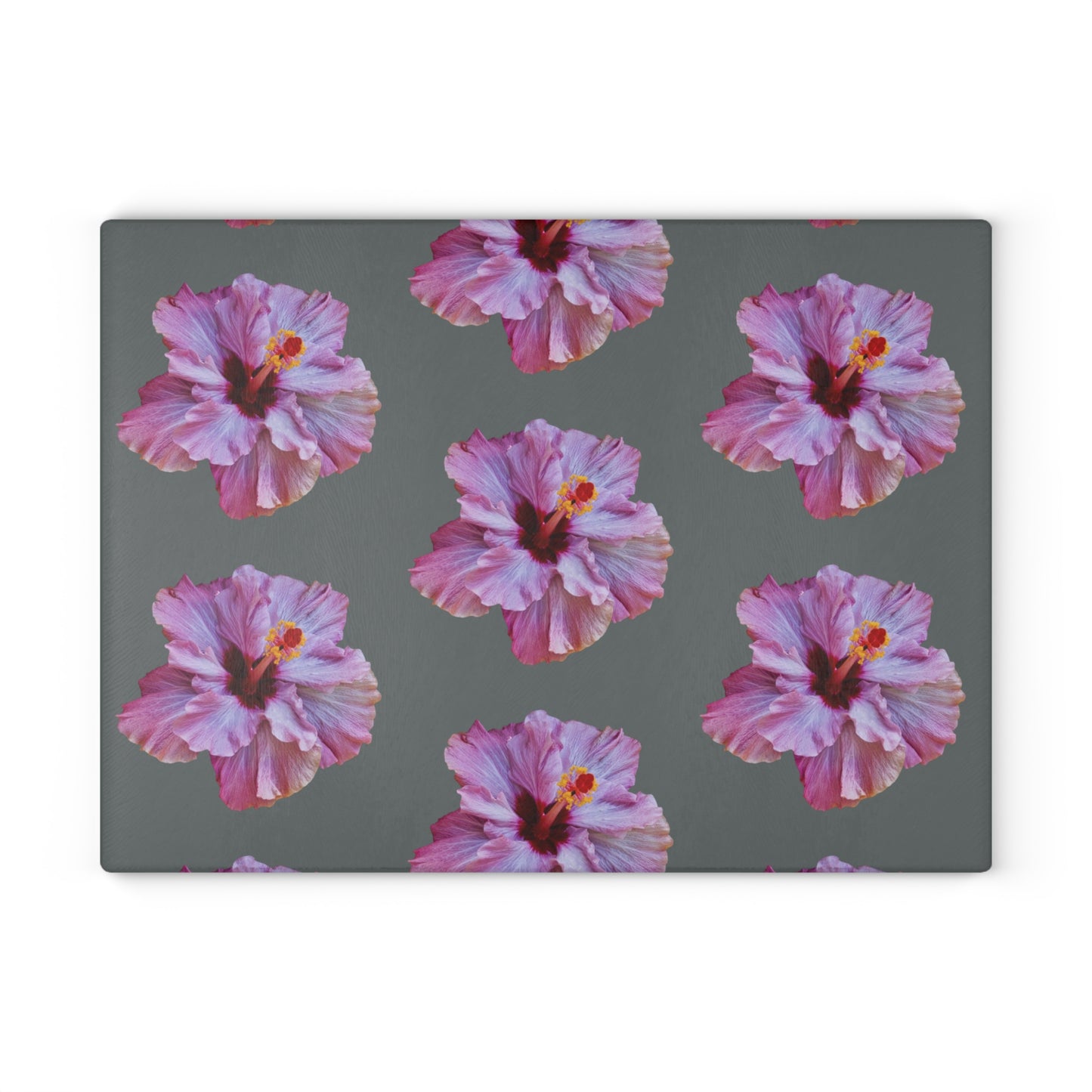 Glass Cutting Board, 2 sizes - Real Purple Hibiscus/Dark Grey
