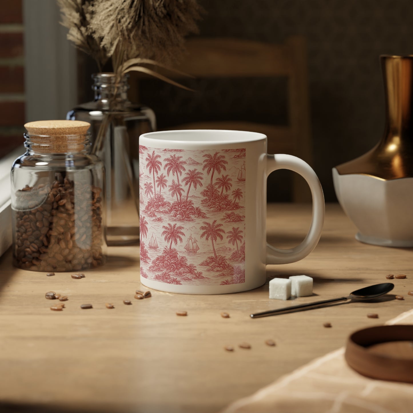 Jumbo Mug, 20oz, Faraway Toile Red | Tropical Coffee Cup