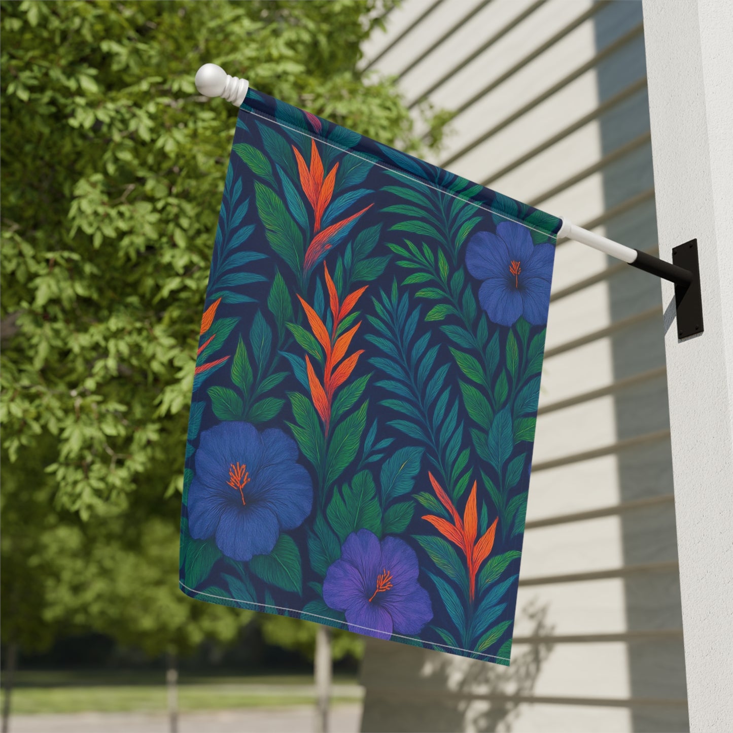 Tropical Garden Flag - Perfect for Outdoor Decor / Midnight Flowers, Navy