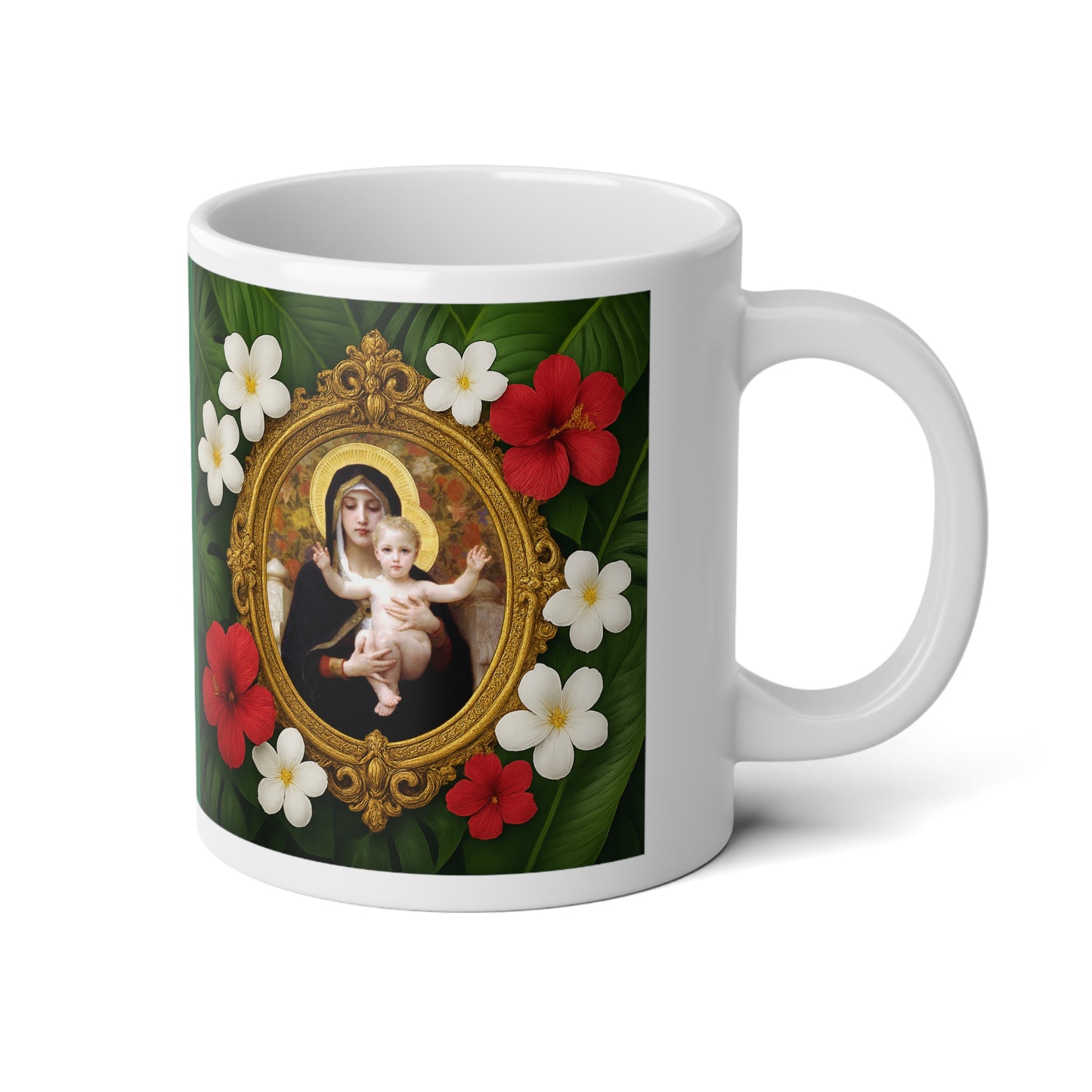 Religious Jumbo Mug, 20oz, Virgin of the Lilies | Tropical Coffee Cup
