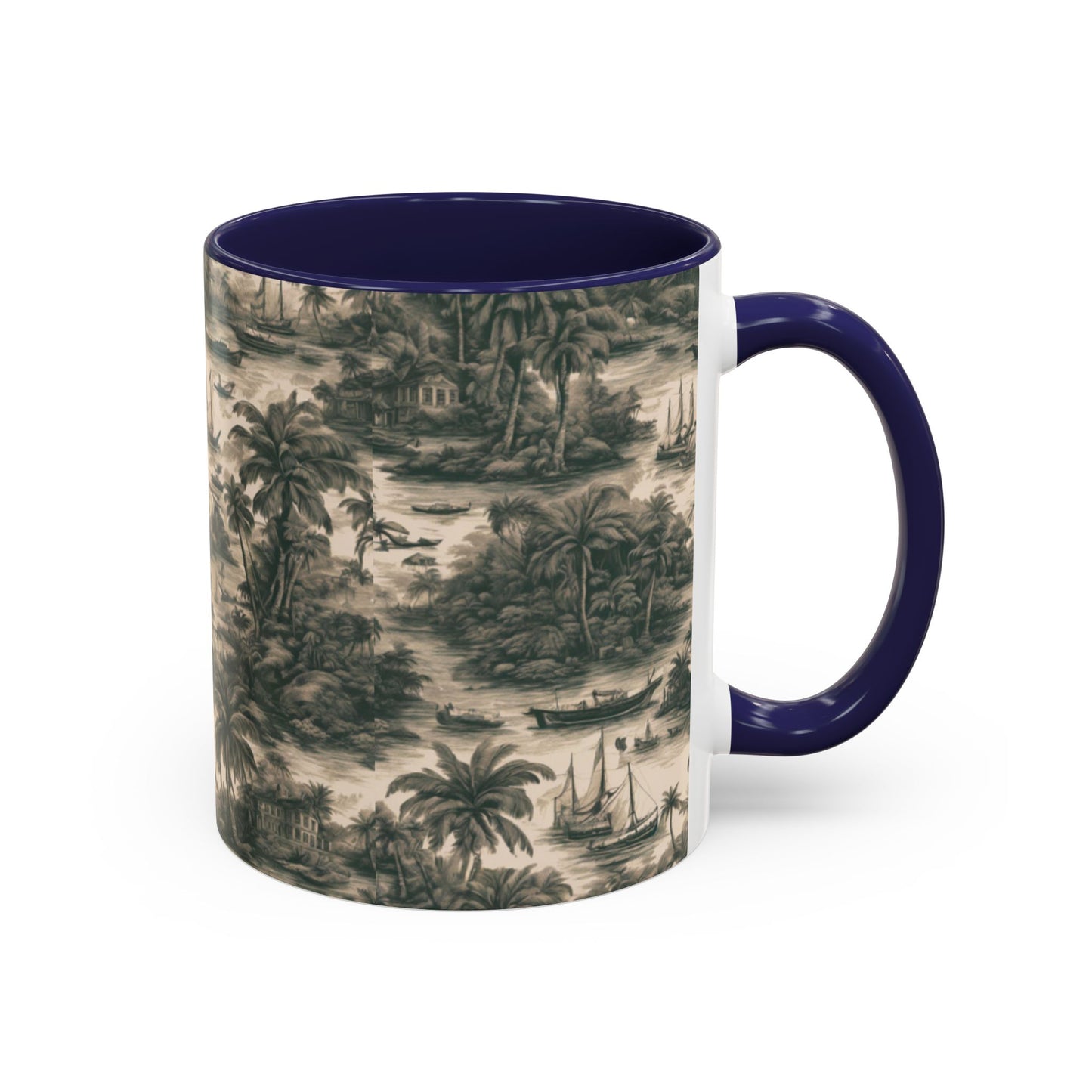 Accent Coffee Mug (11, 15oz), 8 Colors - Tropical Toile #1, black