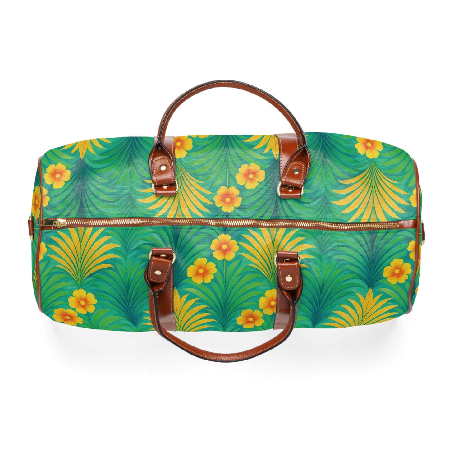 Tropical Waterproof Travel Bag - Perfect for Beach Getaways / Sunrise Palms, Green