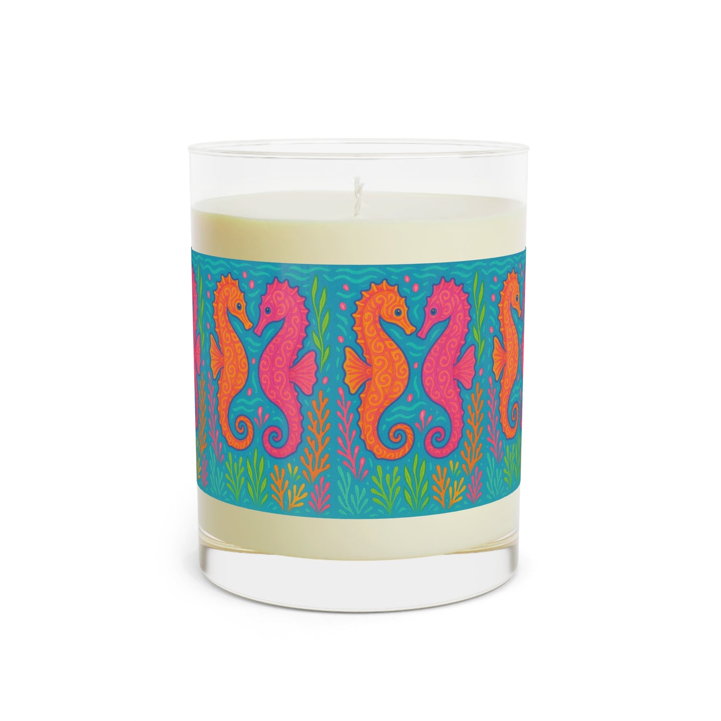 Aromatic Sunset Seahorses Scented Candle - 11oz Full Glass, Coastal Decor