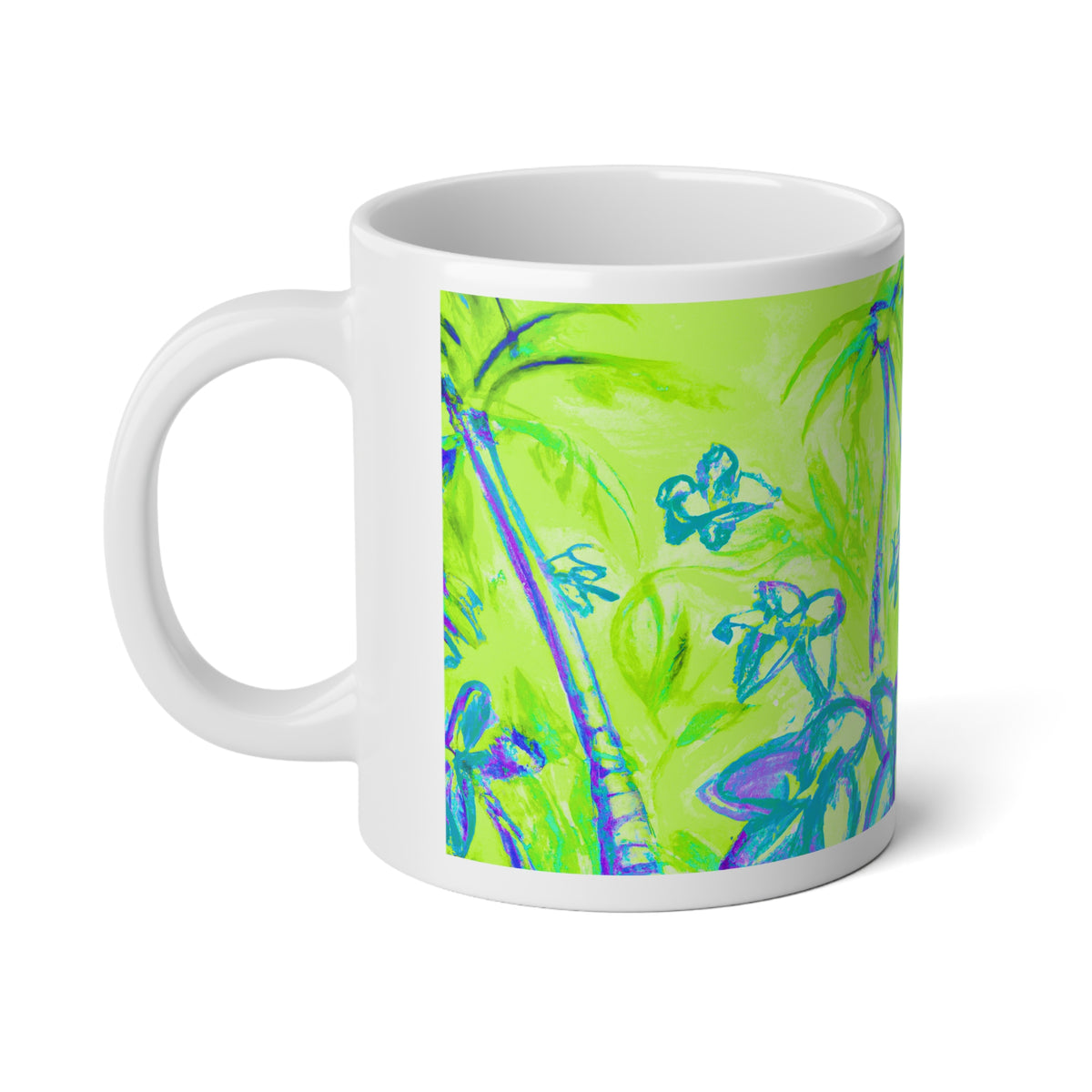 Jumbo Mug, 20oz, Tropical Doodles, Lime | Tropical Coffee Cup