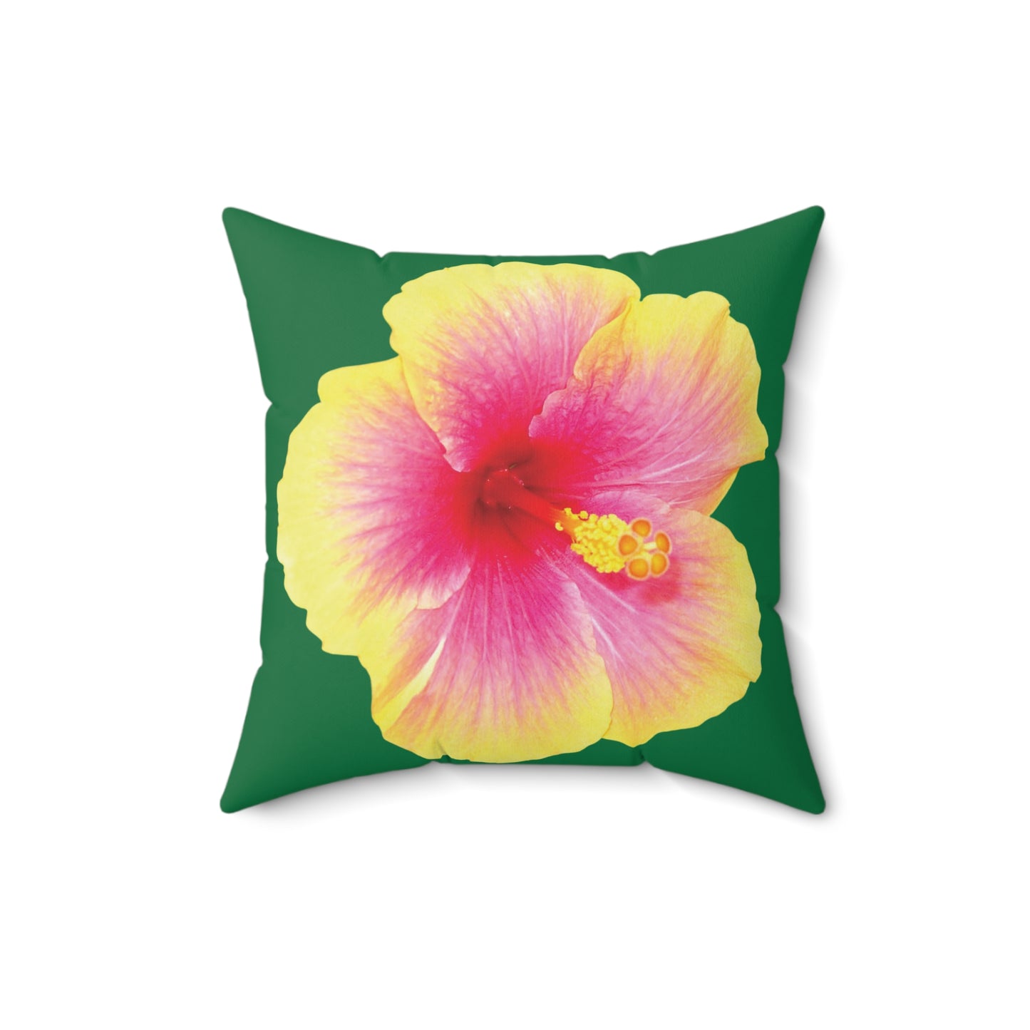 Decorative Pillow - Accent Cushion, 4 Sizes / Photo Yellow Hibiscus, Dark Green