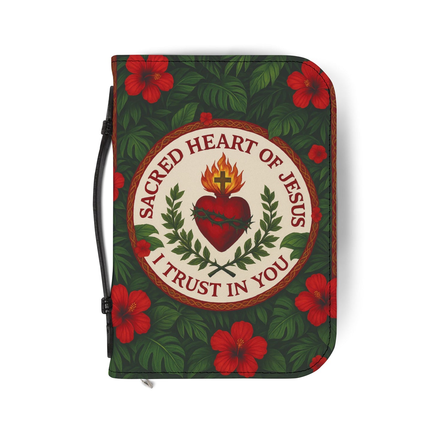 Tropical Bible Cover, Sacred Heart of Jesus Green / Floral Bible Protector, Church Accessories