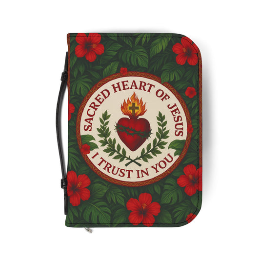 Tropical Bible Cover, Sacred Heart of Jesus Green / Floral Bible Protector, Church Accessories