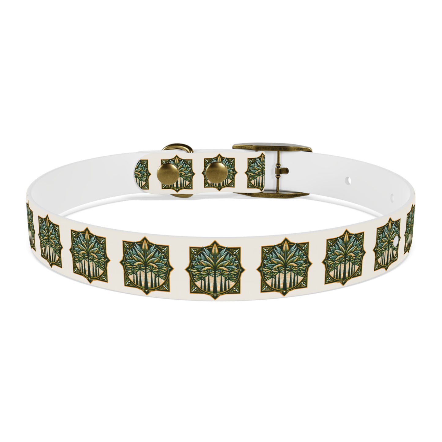 Dog Collar - Deco Palm Trees, Green/Brown