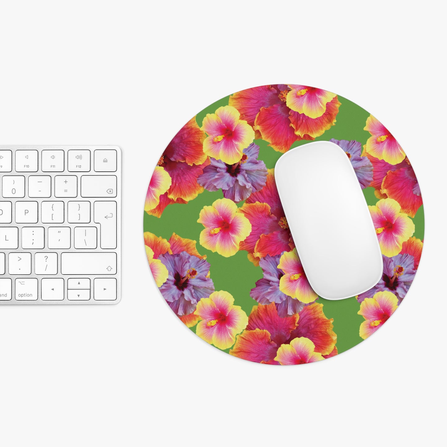Tropical Mouse Pad, 2 Shapes - Floral Vibes for Home Office & Gamer / Hibiscua Mix, Green