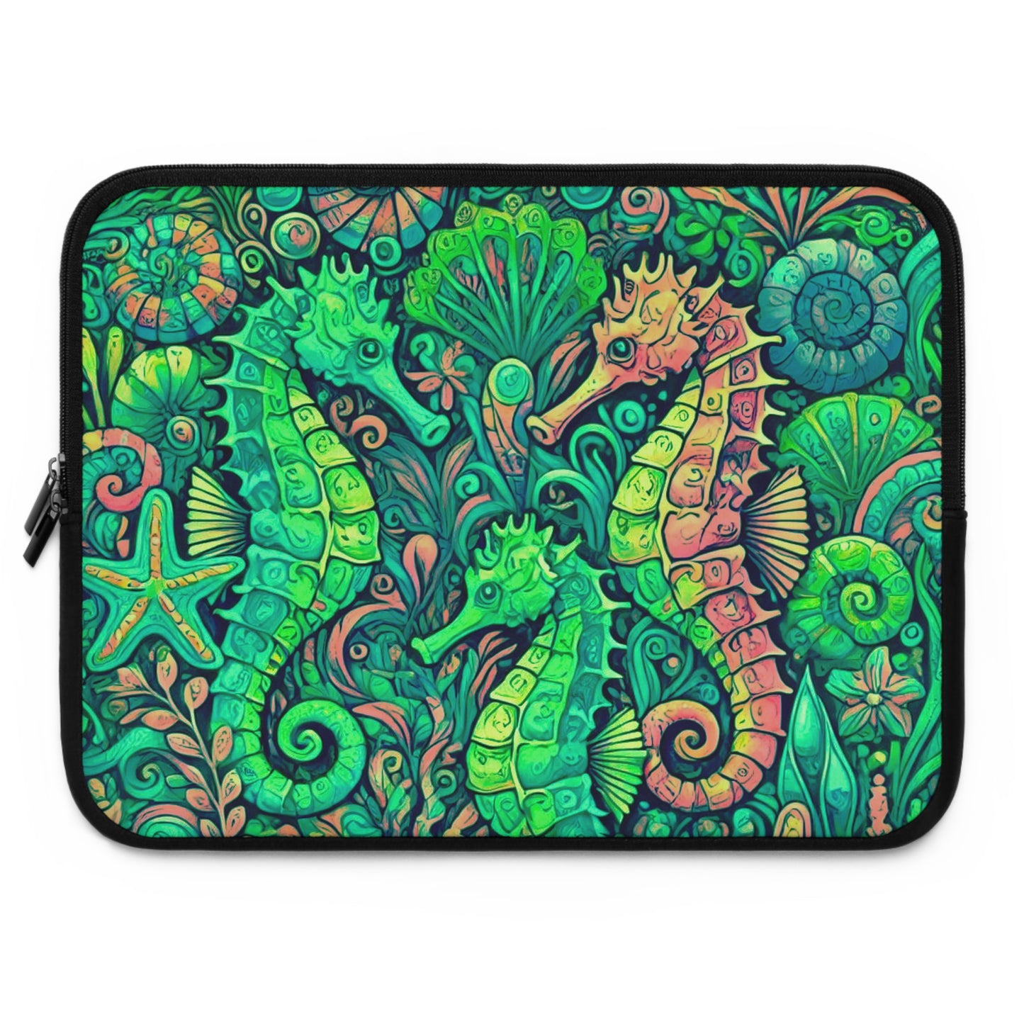 Tropical Laptop Sleeve, 5 Sizes - Perfect for Beach Lovers & Students / Seahorses,  Lime