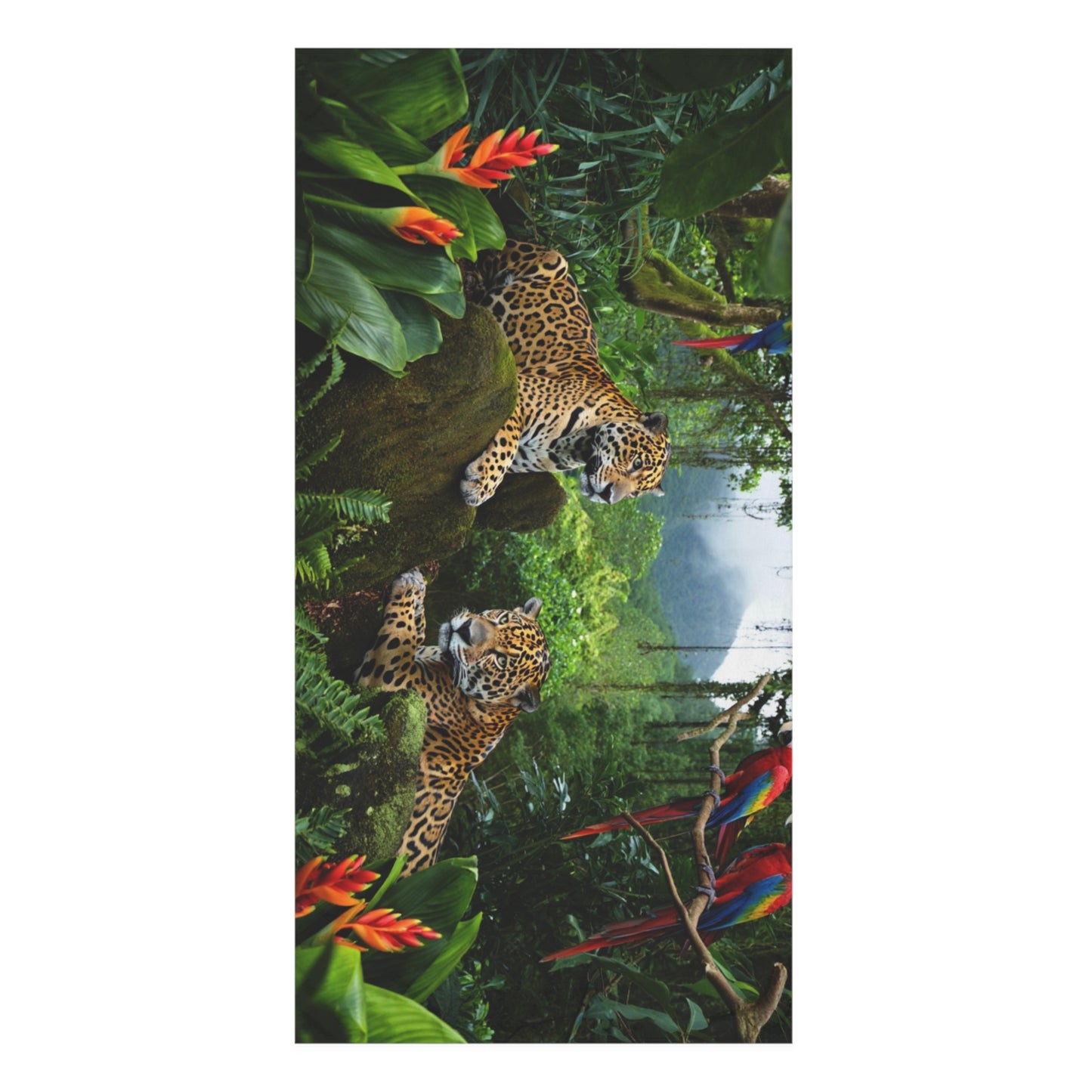 Tropical-Inspired Mink-Cotton Towel - Soft & Absorbent, Jaguars and Parrots