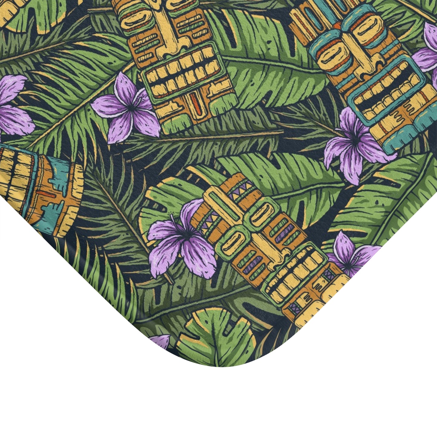 Tropical Tiki Bath Mat - Vibrant Floral Design / Tiki Purple Greenery