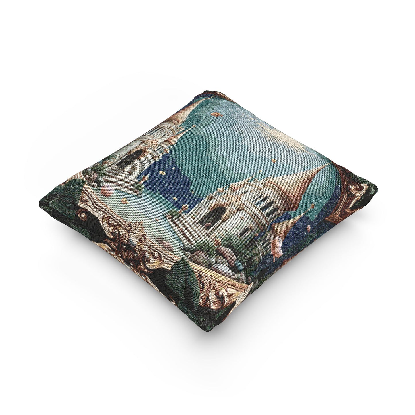 Woven Pillow, 17"W x 18"L - Framed Mermaid Palace, Libyan Sea