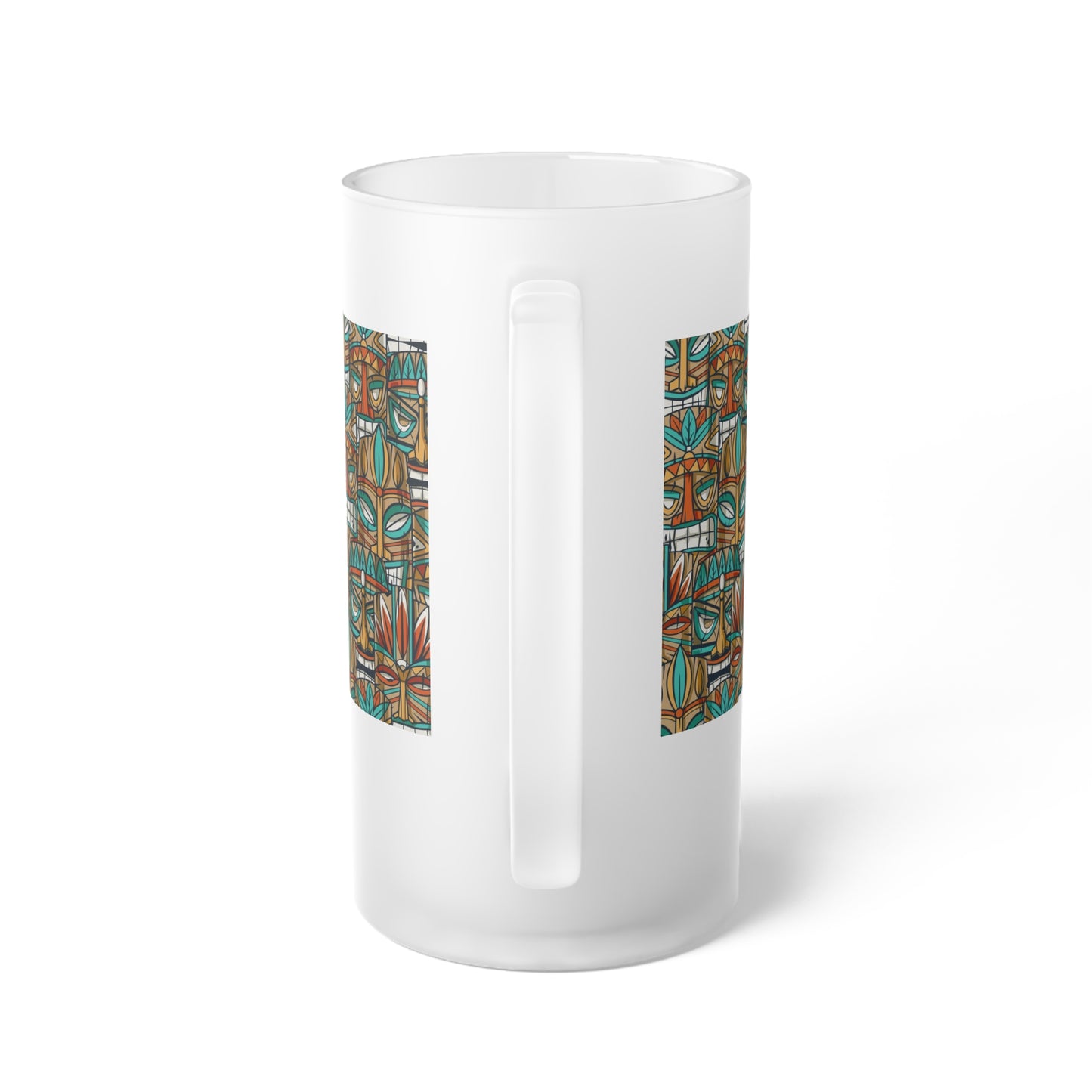 Frosted Glass Beer Mug, Turquoise Tiki Party