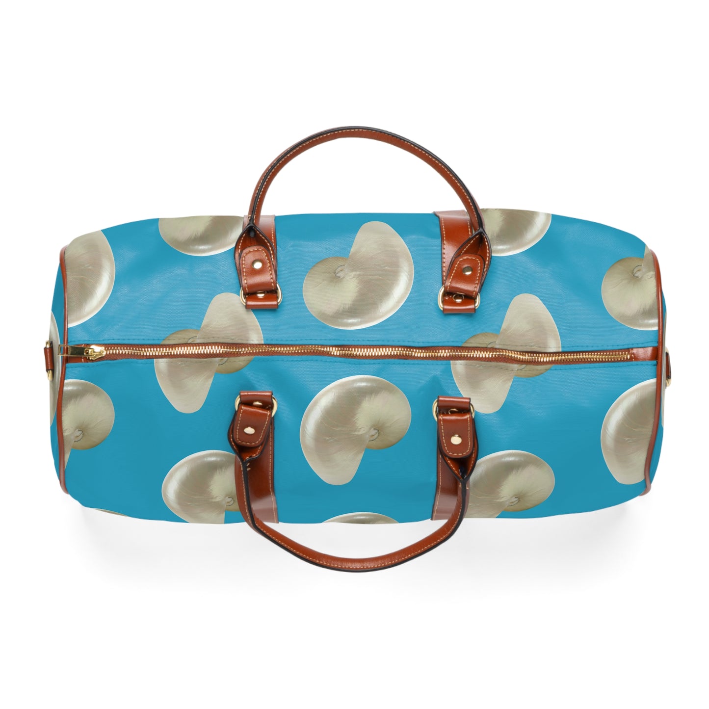 Tropical Waterproof Travel Bag - Perfect for Beach Getaways / Real White Nautilus Shells, Turquoise