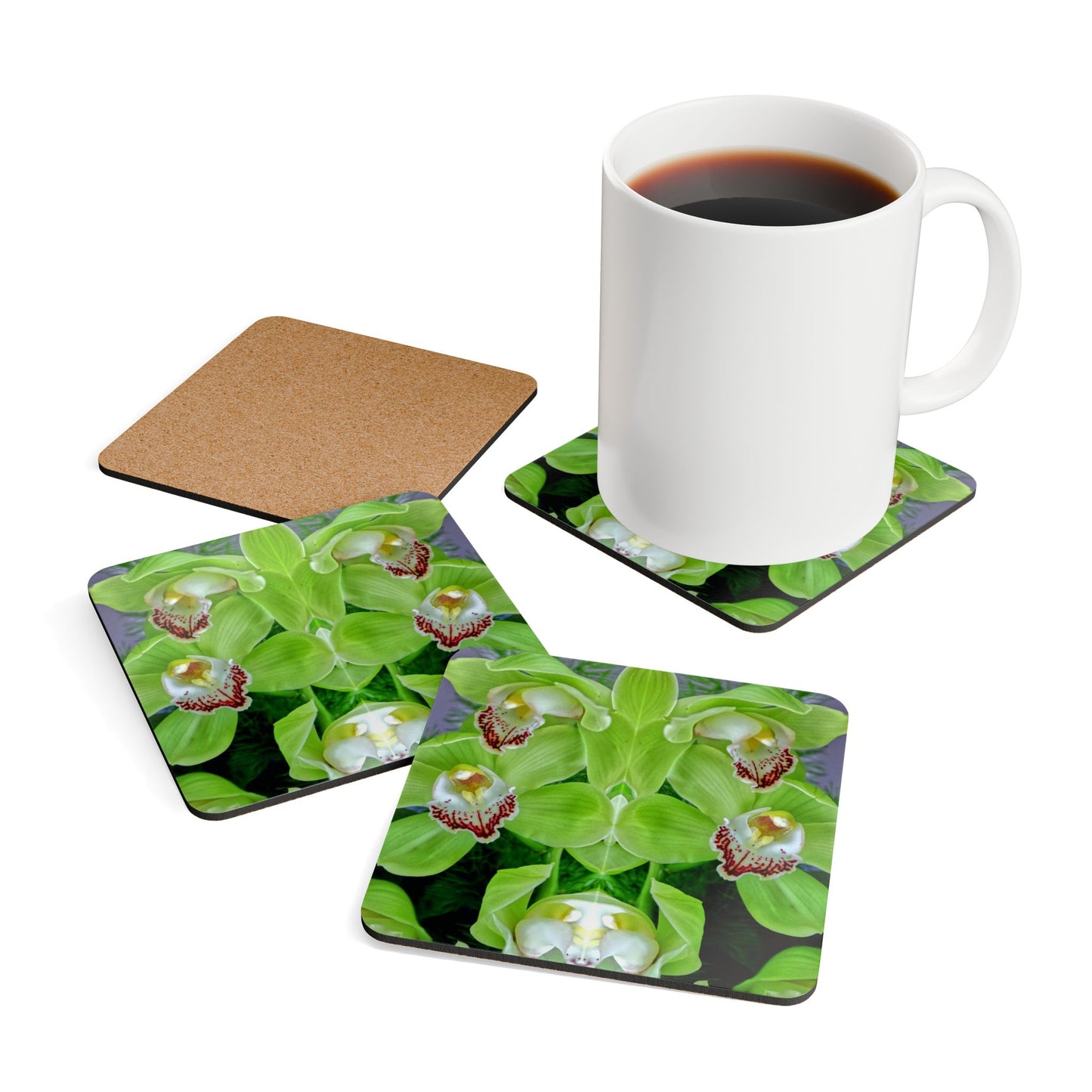 Four-piece Coaster Set - Kaleido Green Orchids