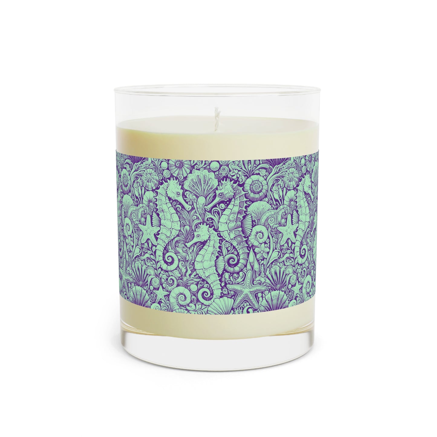 Seahorse Trio/Minty Scented Candle - 11oz Full Glass, Tropical Decor