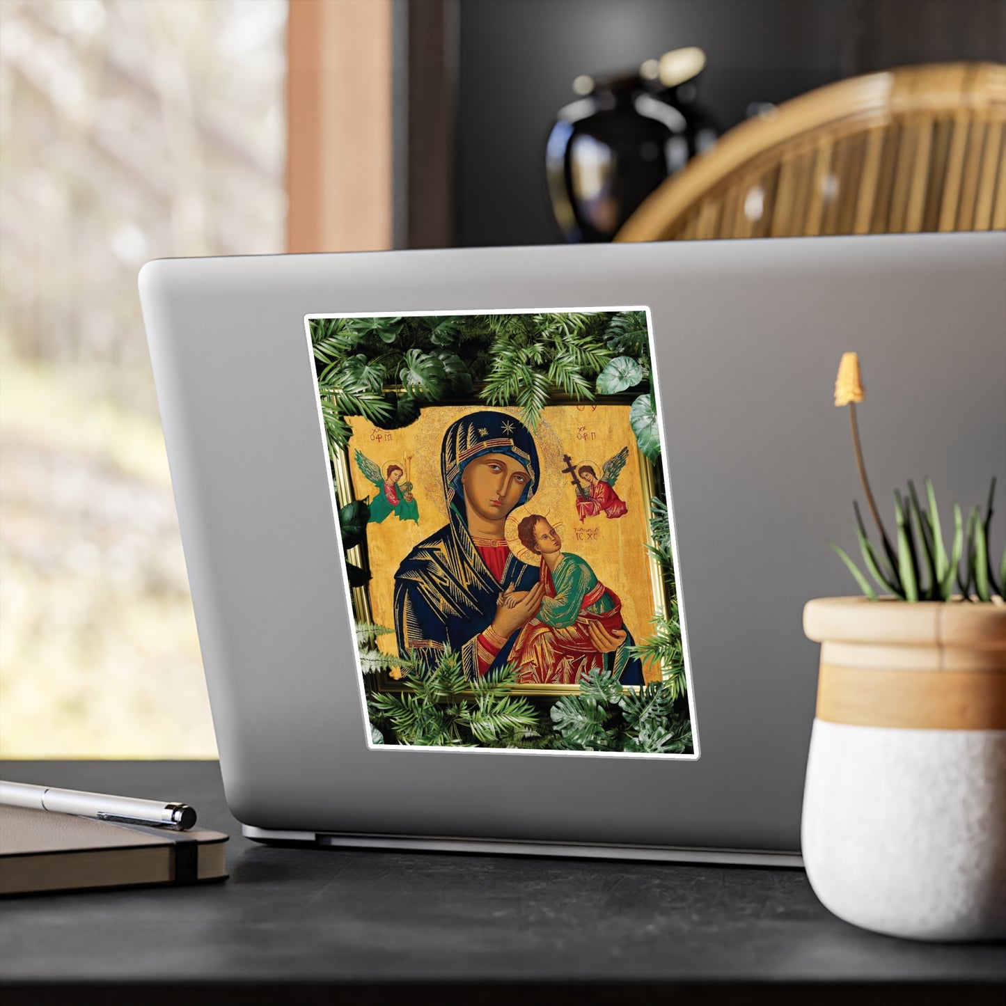 Religious Icon Kiss-Cut Vinyl Decal - Our Lady of Perpetual Help Madonna Design for PC, Tumbler