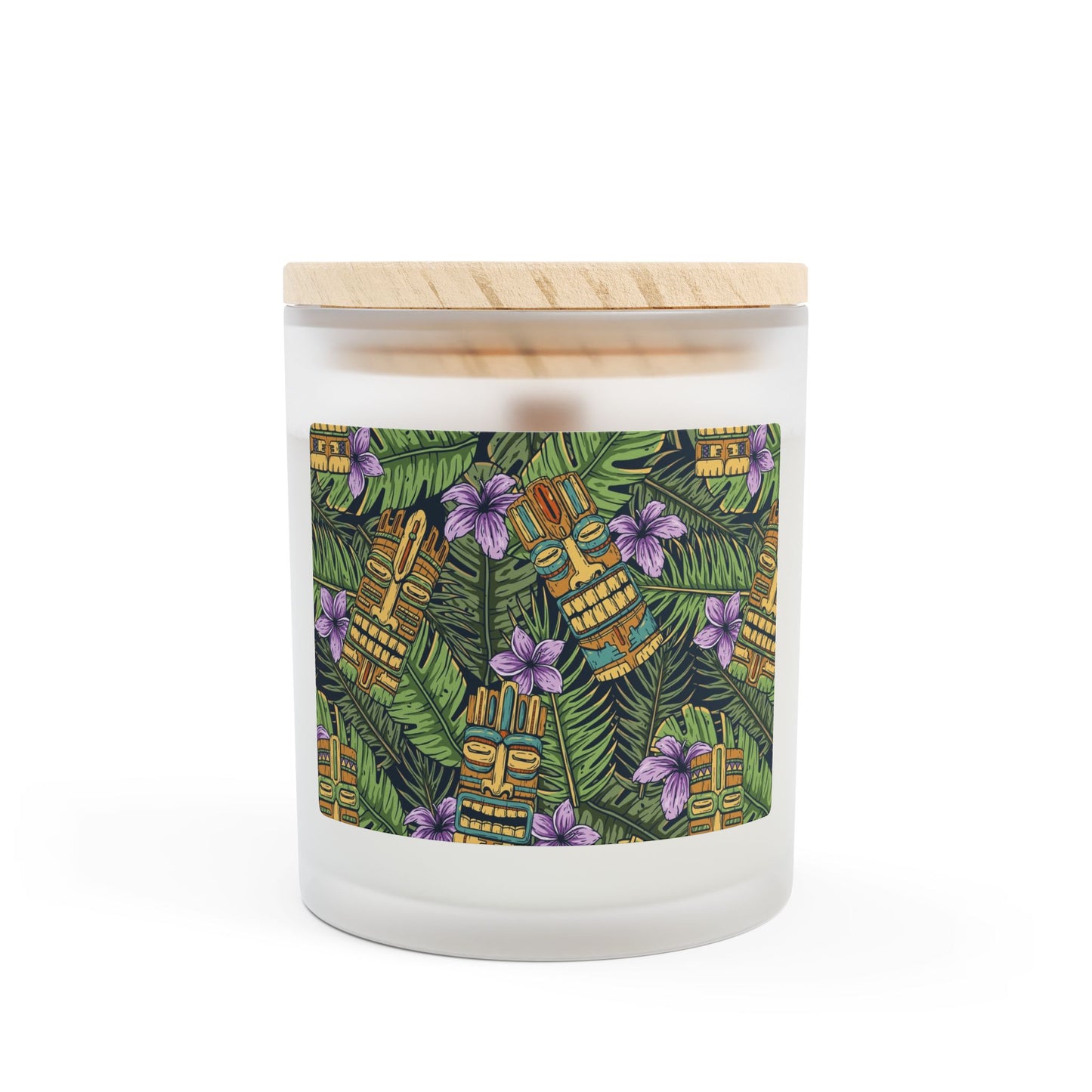 Frosted Glass Candle, 11oz, Tiki Purple Greenery