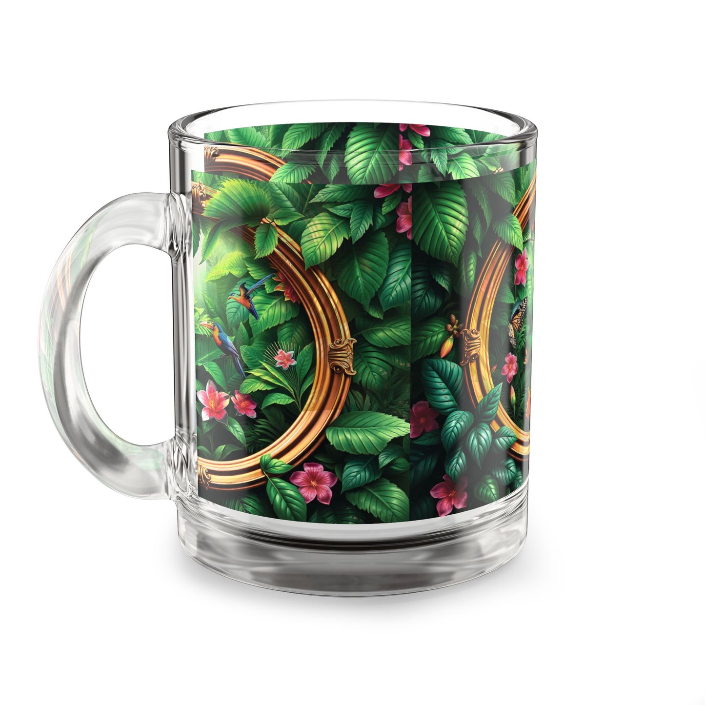 Tropical Glass Mug - 10oz Coffee Cup / Framed Rainforest
