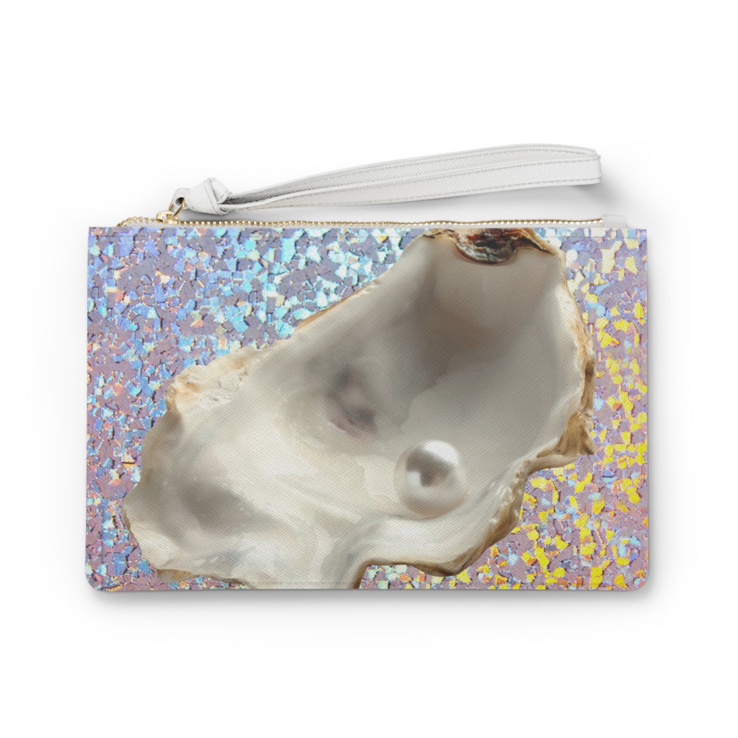 Tropical Faux Leather Clutch Bag - Perfect for Beach Adventures & Summer Vacations / Disco FW White Pearl Oyster
