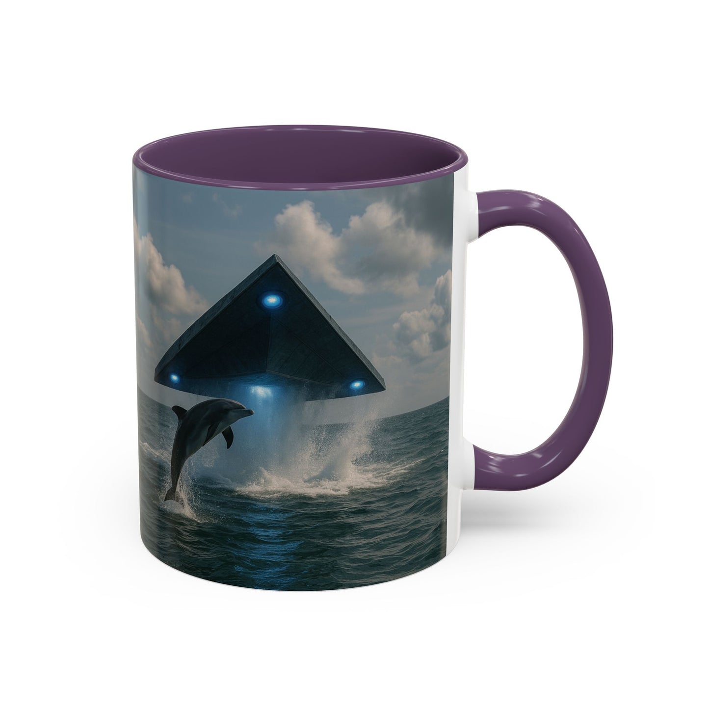 Accent Coffee Mug (11, 15oz), 8 Colors - UFO and Dolphin