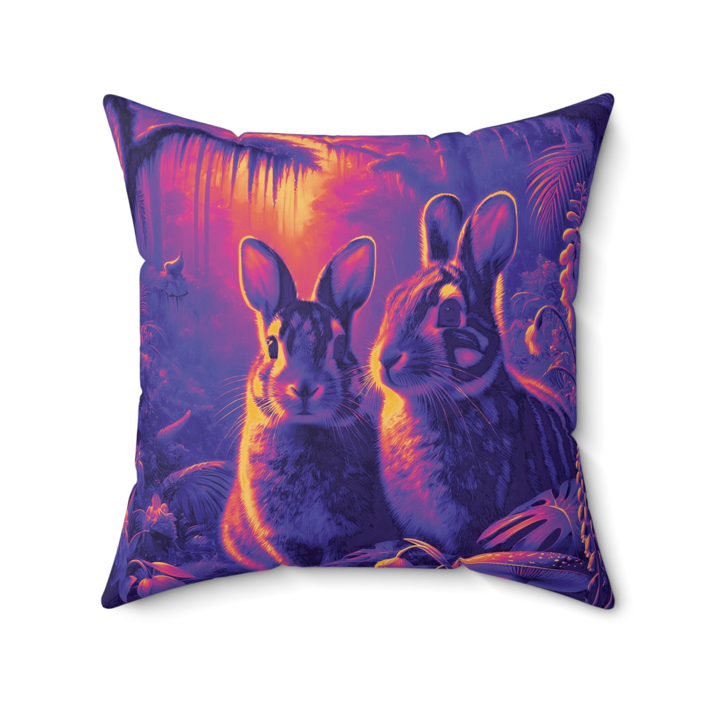 Decorative Pillow - Accent Cushion, 4 Sizes /Tropical Sumatran Rabbits/Purple Pop