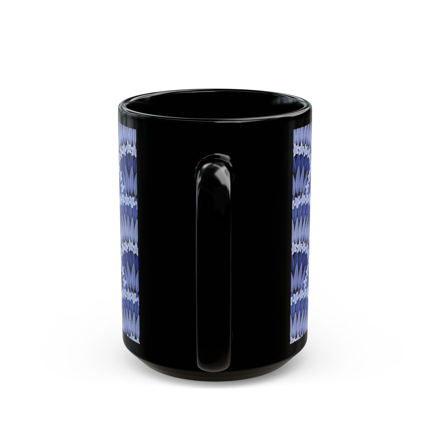 Black Mug (11oz, 15oz), Plumeria and Palms, Navy Blue