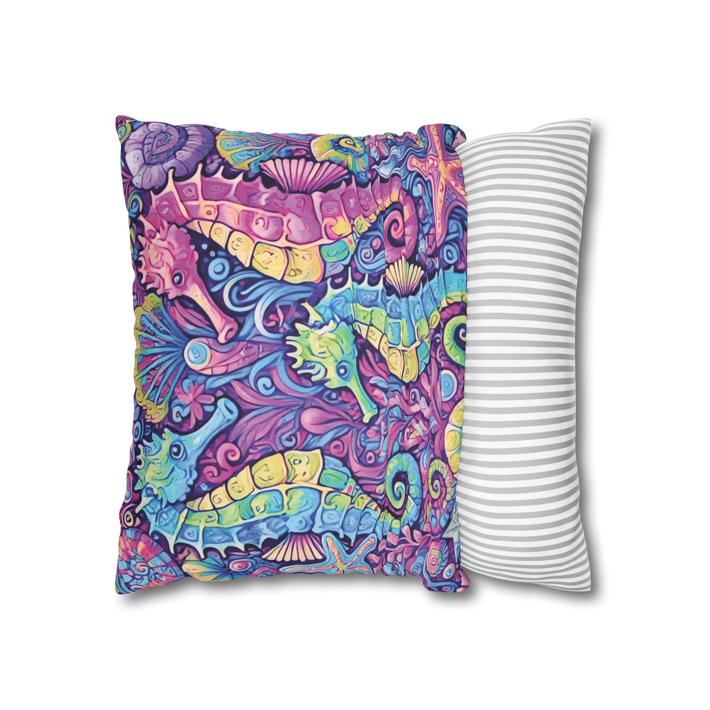 Faux Suede Square Pillowcase - Seahorse Trio/Fantasy Pop