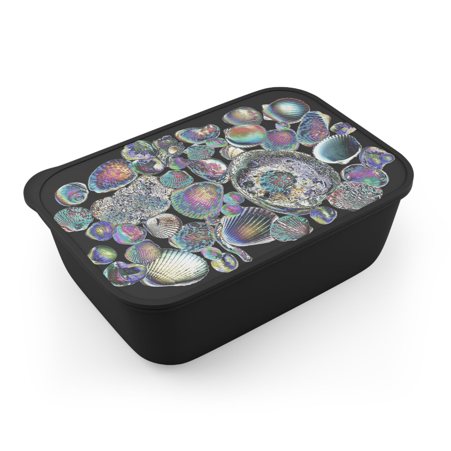 Bento Box with Utensils - Heatwave Seashell Collection, black