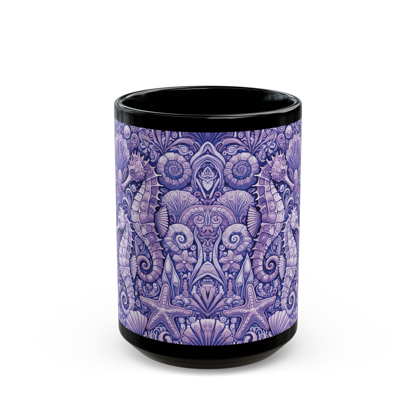 Black Coffee Mug - Seahorse Trio, Purple