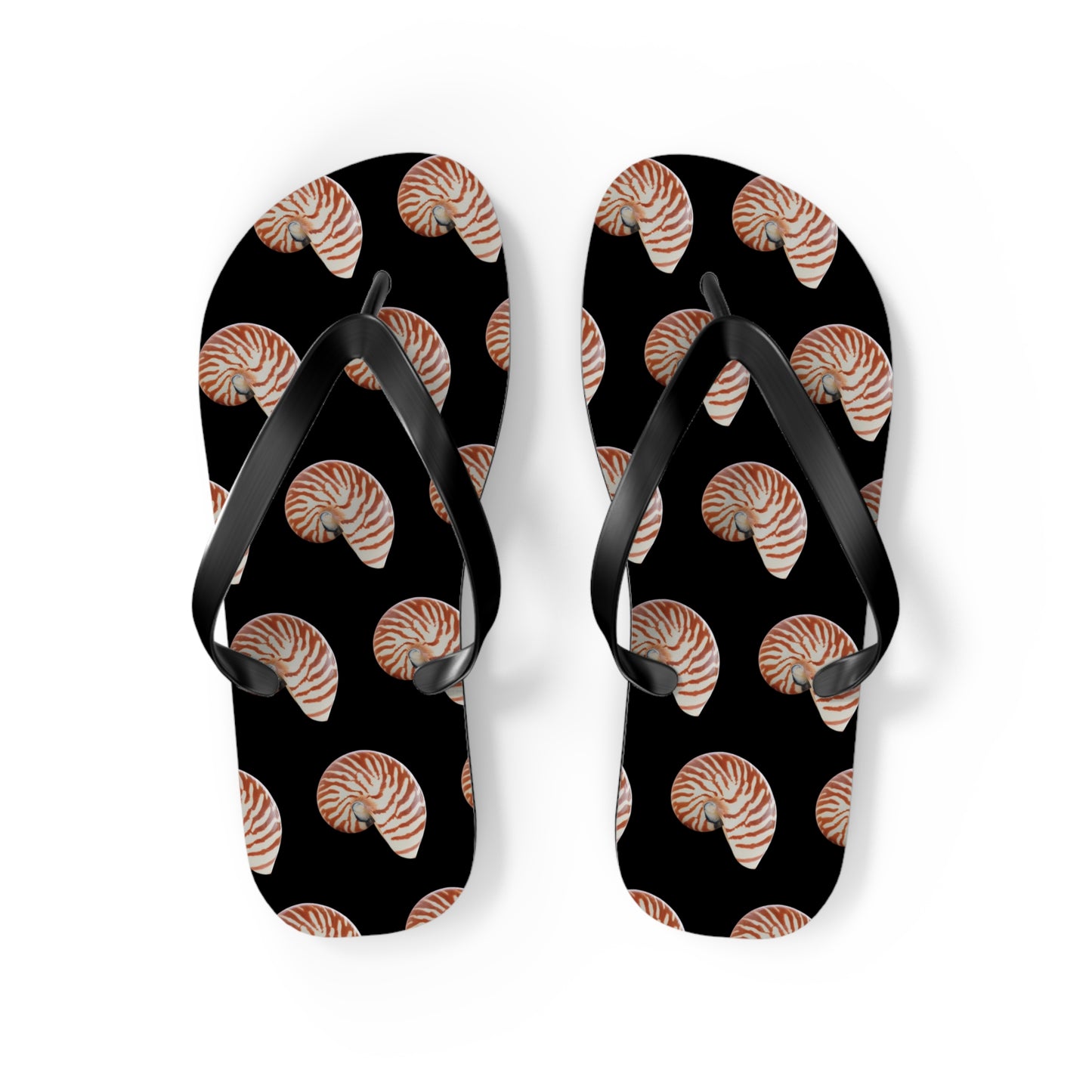 Flip Flops - Tiger Stripe Nautilus Shell, black
