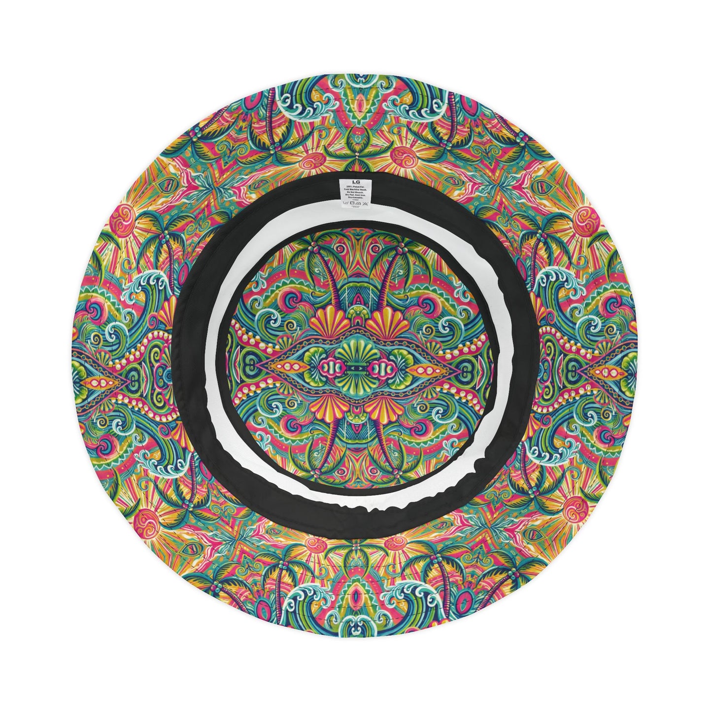 Tropical Polyester Bucket Hat, 2 Sizes - Kaleido Bay/White