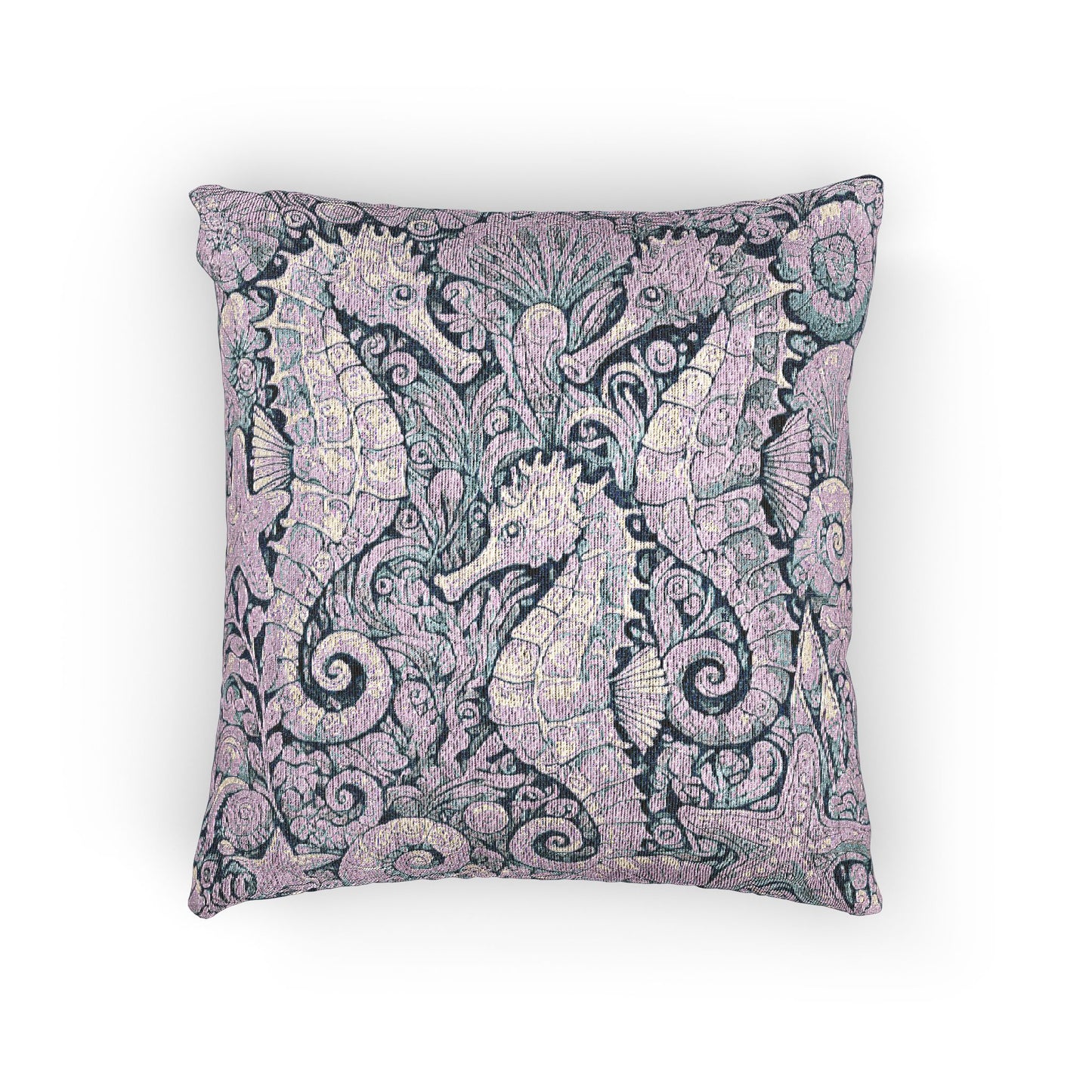 Woven Pillow, 17"W x 18"L ~ Seahorse Trio, Lilac