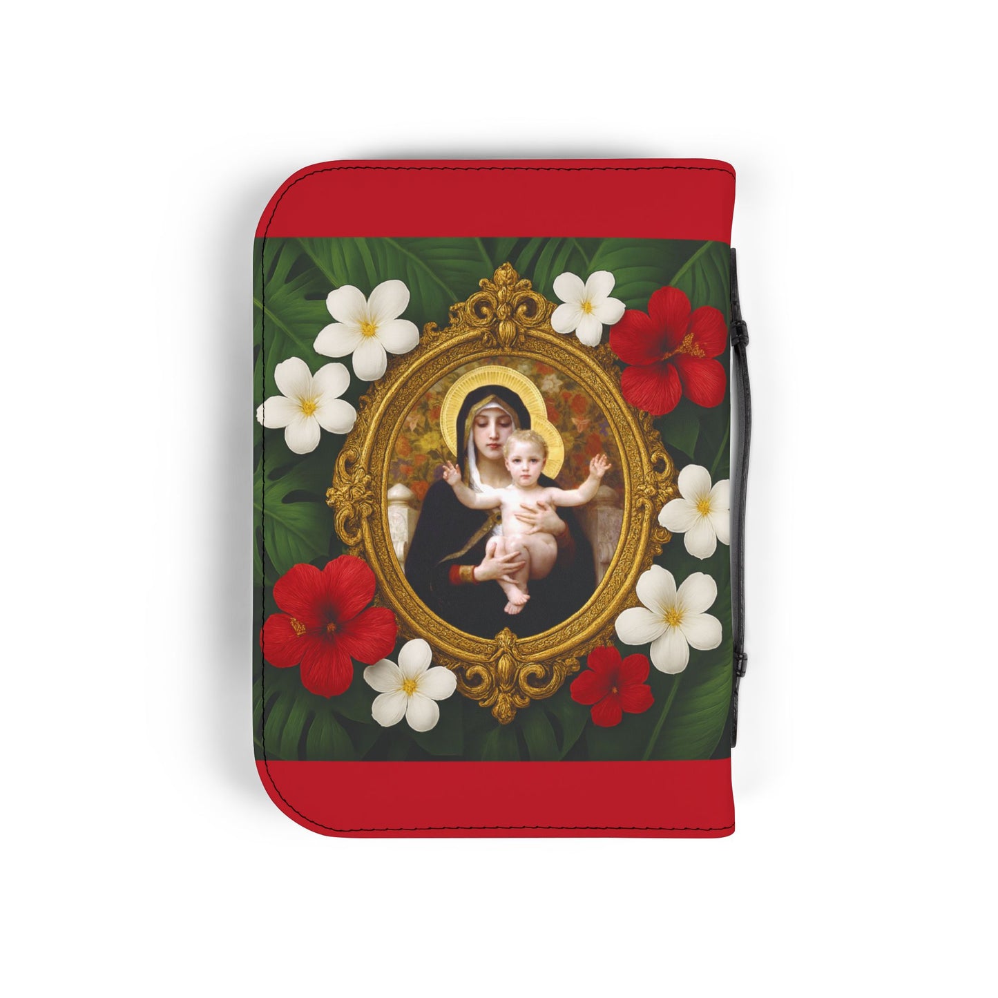 Tropical Bible Cover, Virgin of the Lilies Dark Red / Floral Bible Protector, Chrisitan Church Accessories