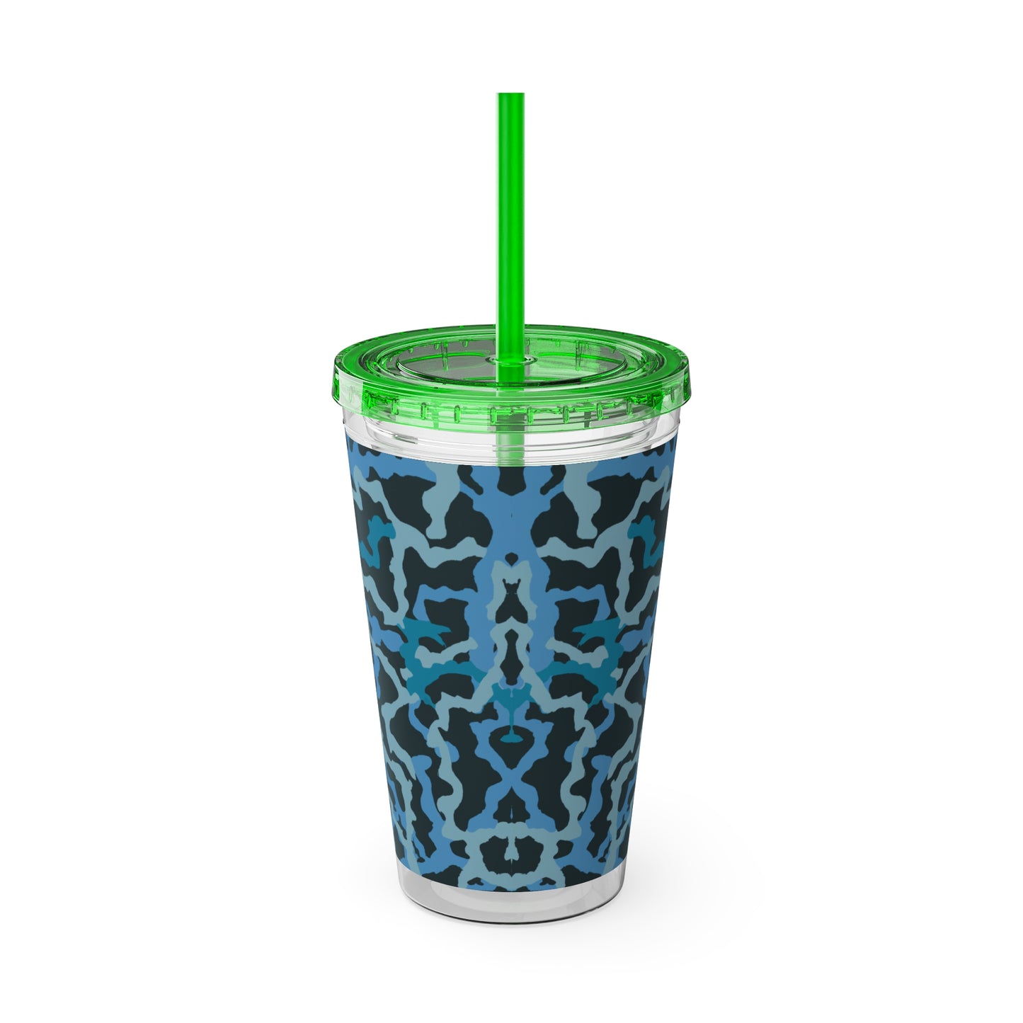 Tropical Tumbler with Straw | 16oz Colorful Travel Cup / Coral Threads, Blue