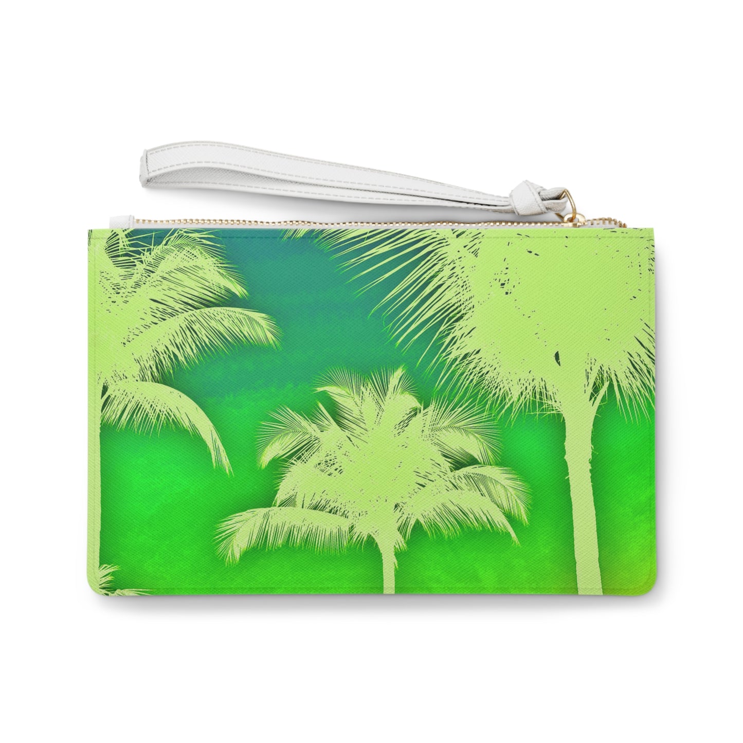 Tropical Faux Leather Clutch Bag - Perfect for Beach Adventures & Summer Vacations / Palm Glow, Green