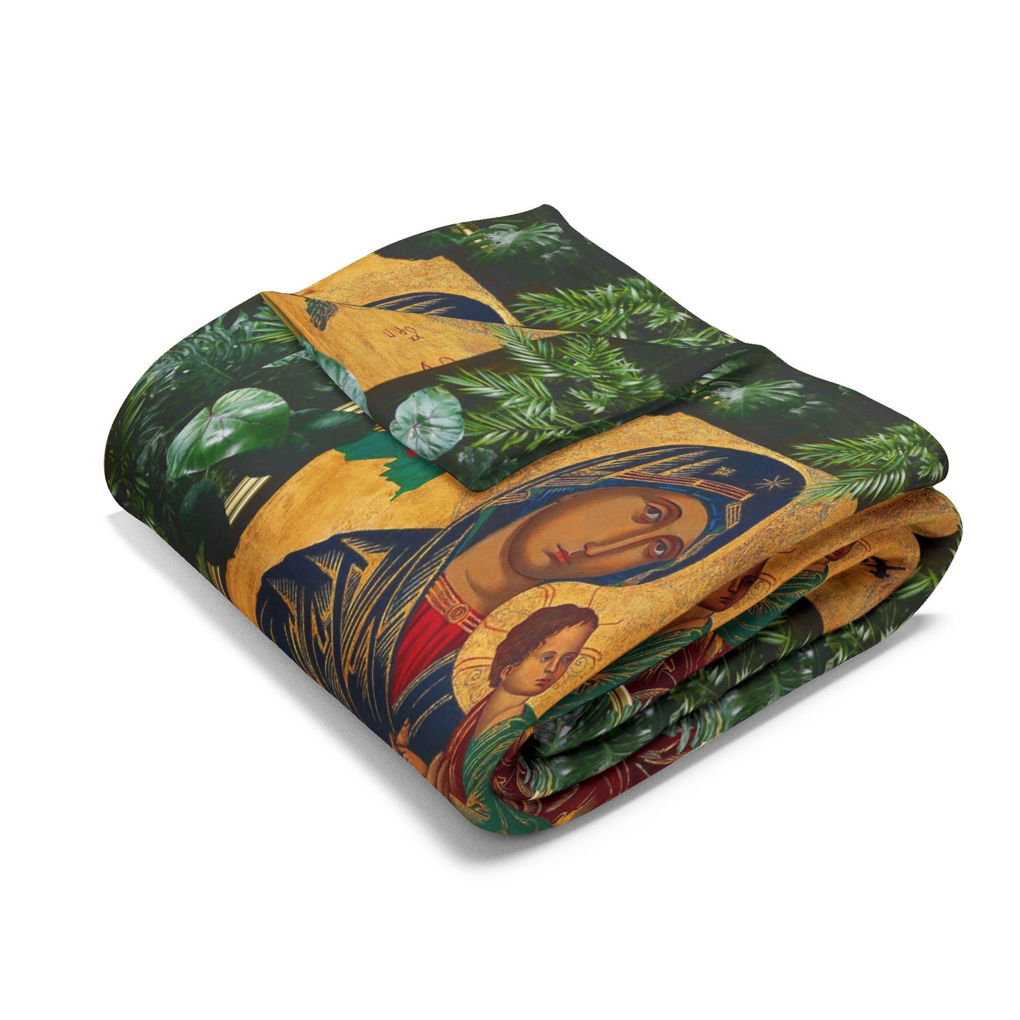 Our Lady of Perpetual Help Religious Fleece Blanket - Colorful Tropical Design