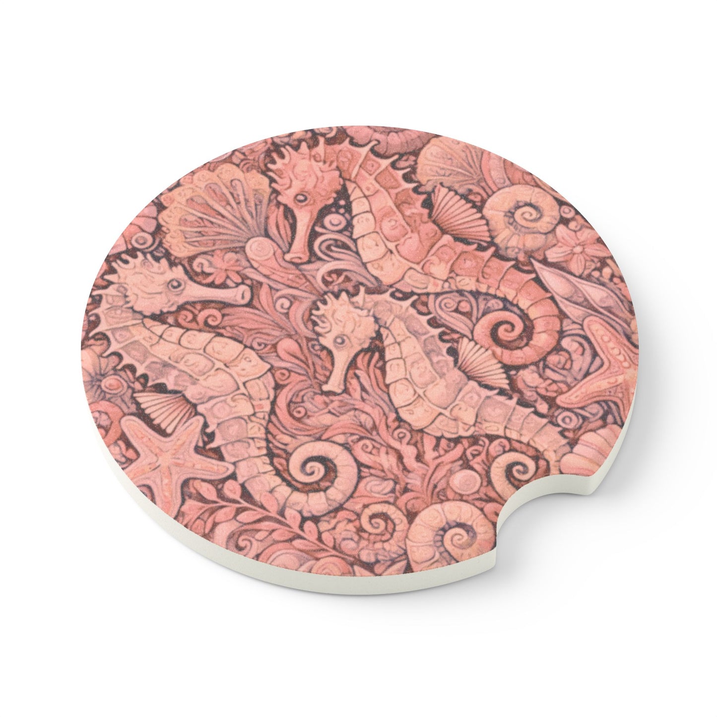 Soapstone Car Coaster - Seahorses/Red