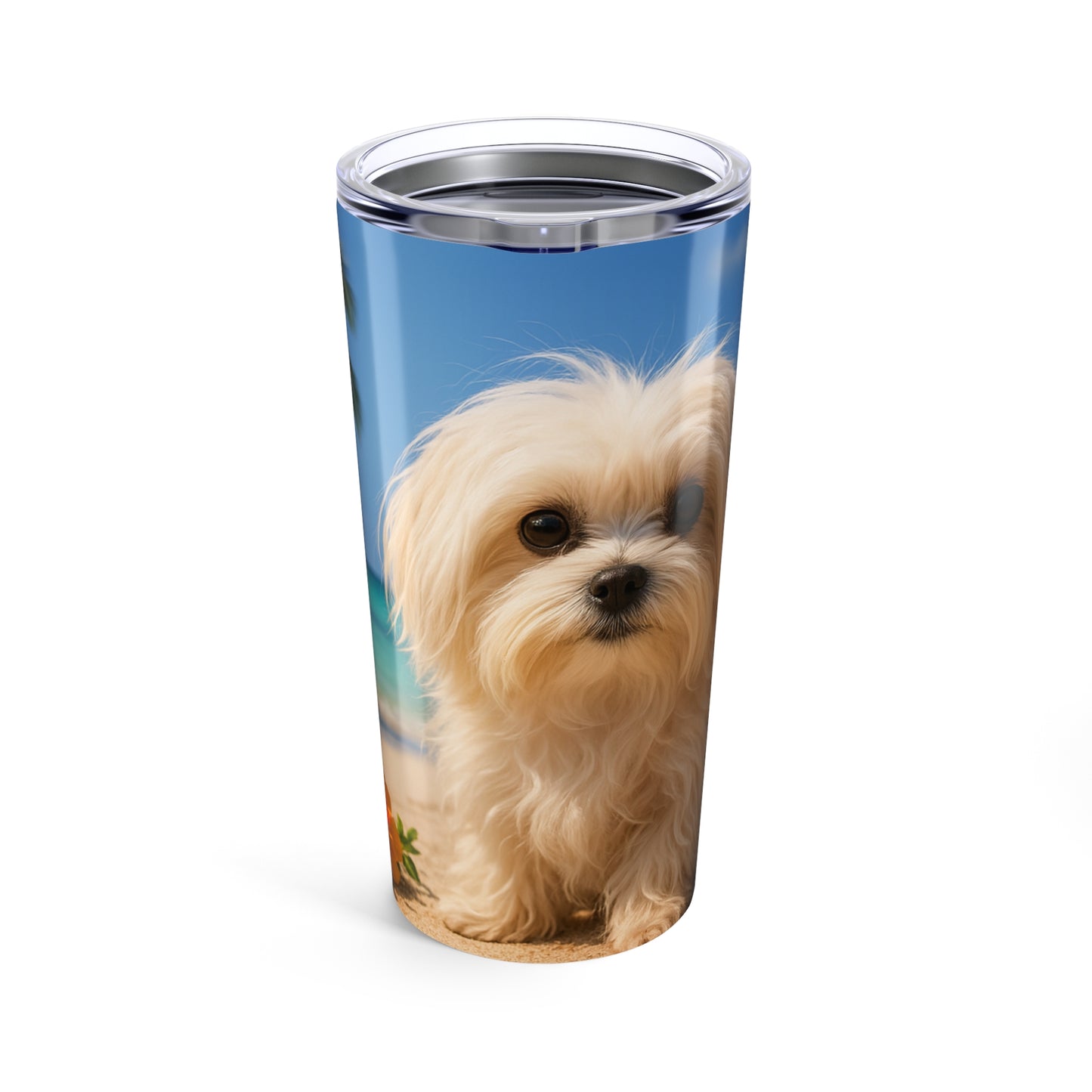 20oz Tropical Glossy Tumbler - Puppy Ariel at the Beach