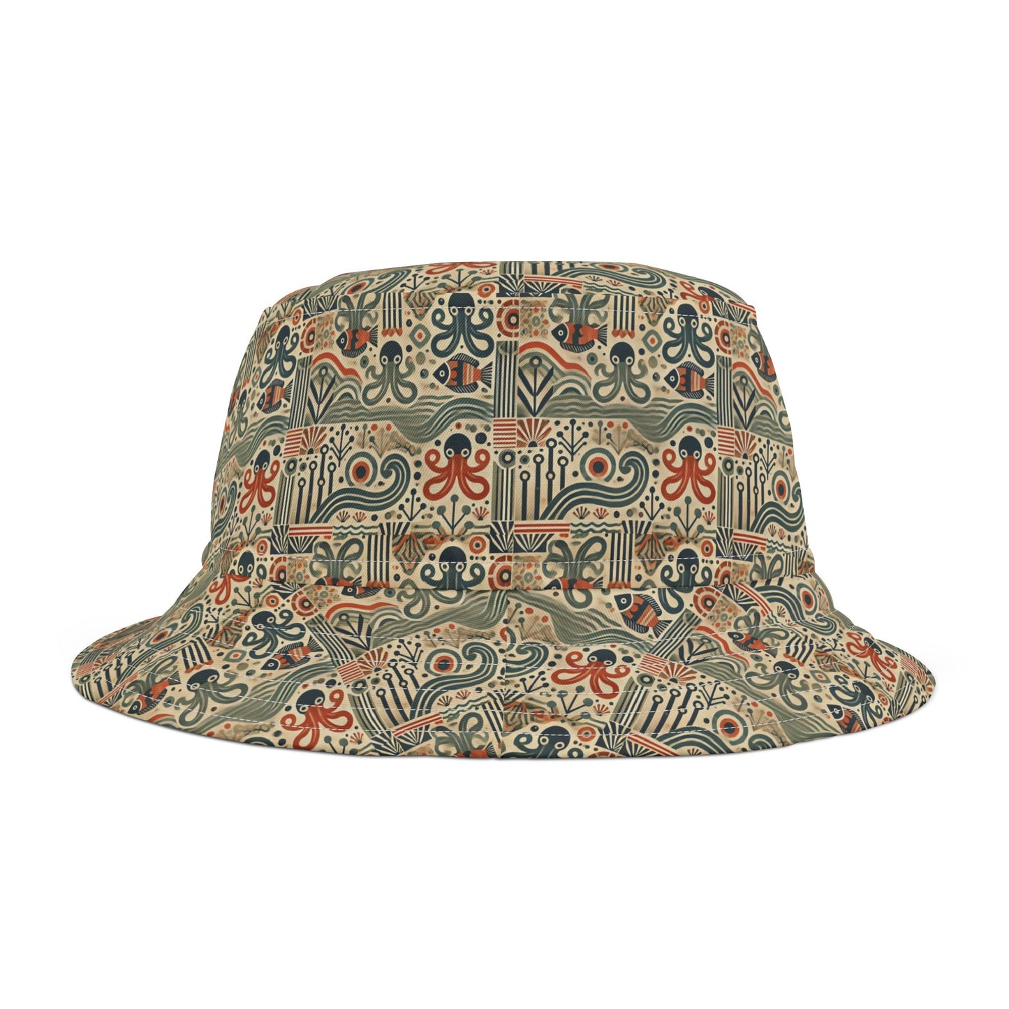 Tropical Polyester Bucket Hat, 2 Sizes - Mid-Century Octopus
