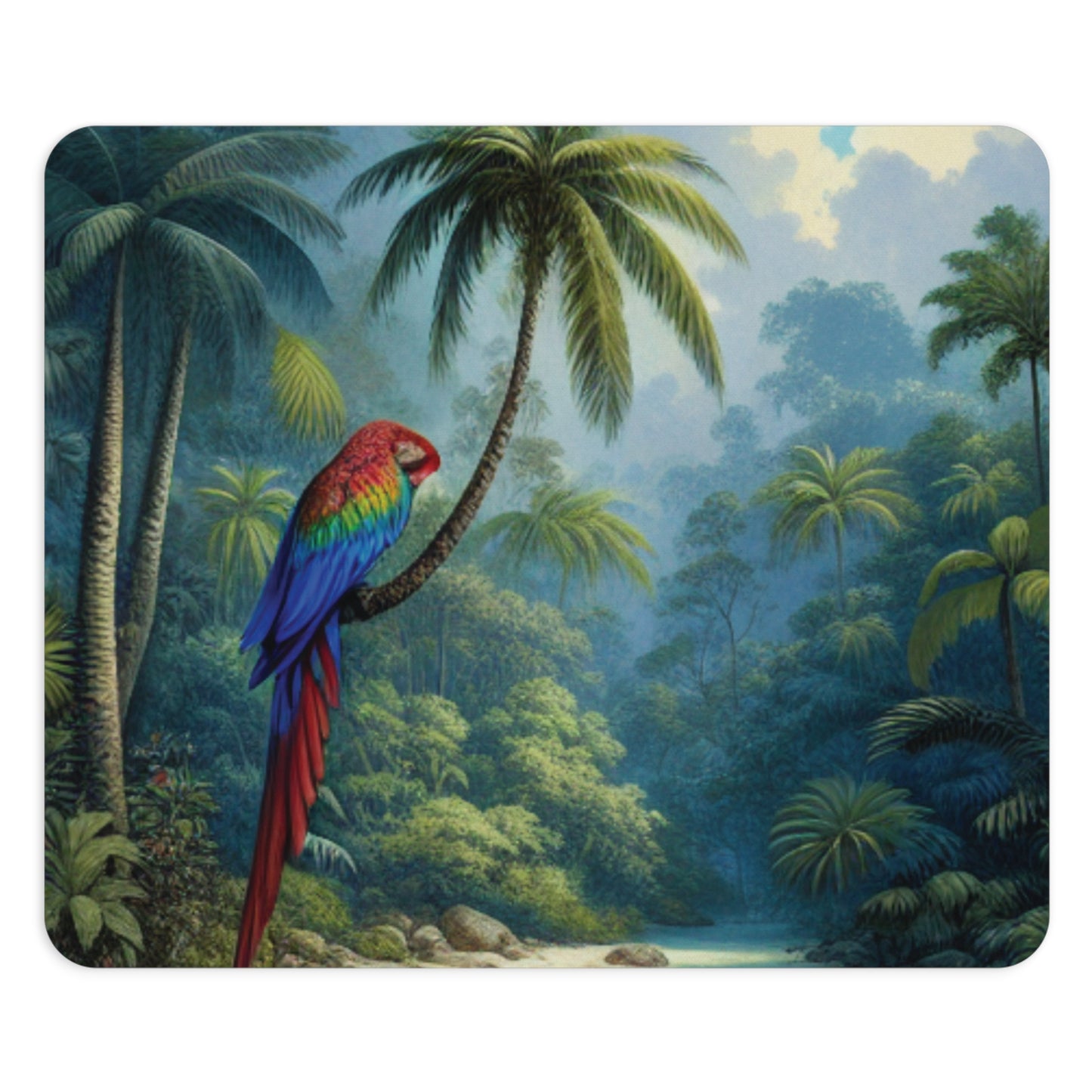 Rainforest Mouse Pad, 2 Shapes - Fun Vibes for Home Office & Gamer / Tropical Sleeping Beauty Parrot