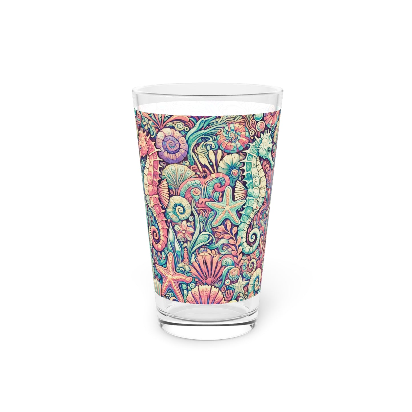 Pint Glass, 16oz - Seahorse Trio Retro