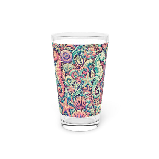 Pint Glass, 16oz - Seahorse Trio Retro