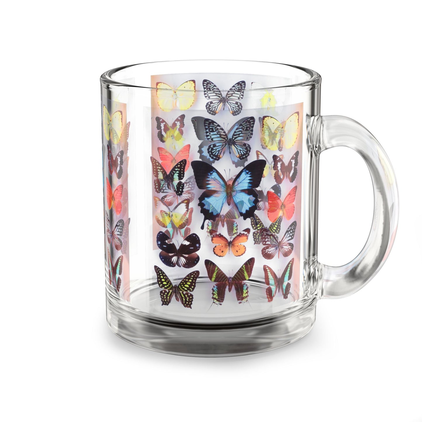 Tropical Glass Mug - 10oz Coffee Cup / Butterfly Collection